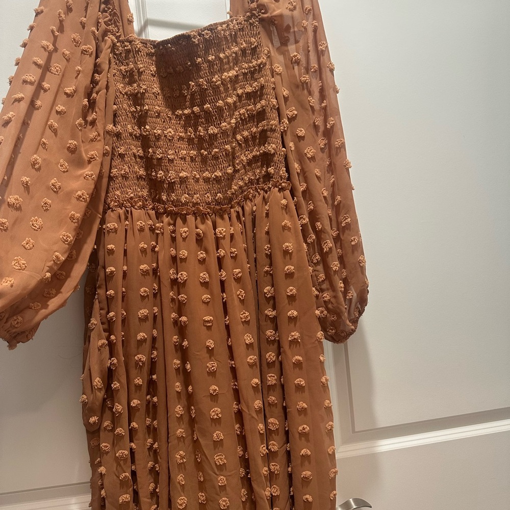 Brown Smocked Puff Dress